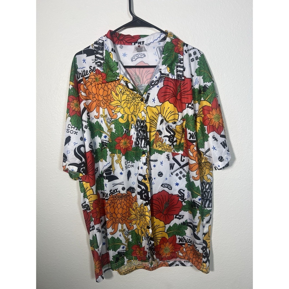 Destroyer Rocks Mens White Sox Button Down Shirt XL Hawaiian Floral Chicago